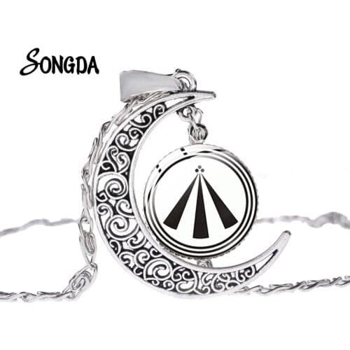 Classic Awen Druid Symbol Necklace Vintage Jewelry High Quaity 3D Printed Glass Cabochon Moon Pendant Long Necklace Gift Amulet