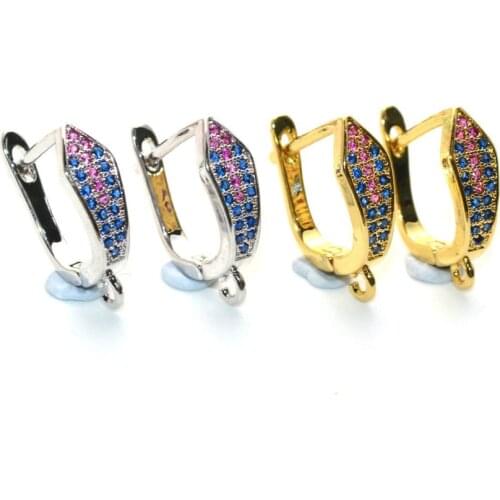 New Rainbow CZ Stone Setting Drop Earrings Making Components Fashion Jewelry DIY Findings Gold Silver Plating Clasps & Hooks