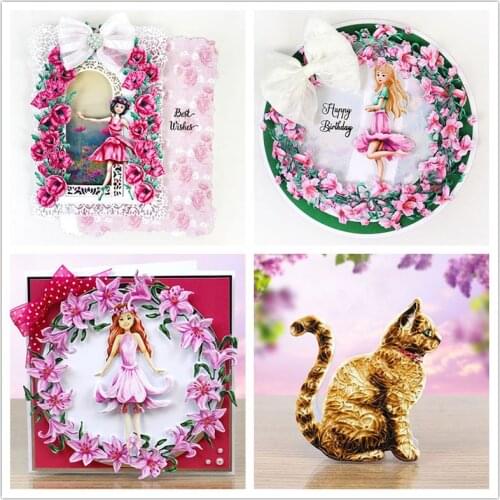 Beautiful Girls with Flowers edge and Cat Metal Cutting Dies for Scrapbooking and Cards Making Paper Craft Dies New 2019