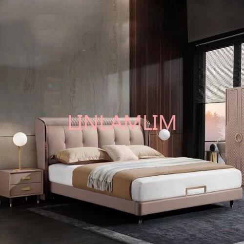 Genuine Leather multifunctional bed frame modern Nordic camas rectangle ultimate bed кровать двуспальная lit beds سرير muebles