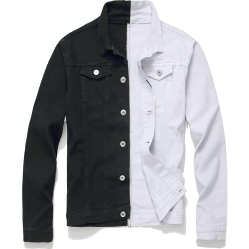 QUANBO 2019 Autumn Winter New Jackets Mens Fashion Black White Patchwork Slim Fit Denim Jacket Hip Hop Male Jeans Coat Brand