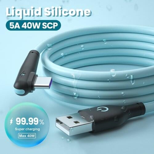 Soft Silicone USB C Cable 90 Degree Fast Charger USB Type C Cable for Huawei Mate 40 Xiaomi Mi 11 Ultra Mobile Phone USB-C Cord