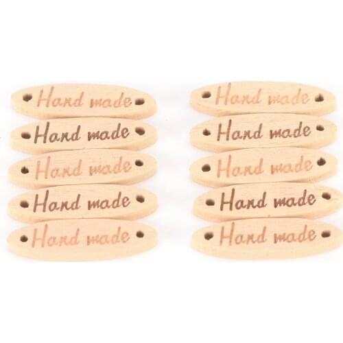 10Pcs/lot Mixed Painting With "Hand Made" 2 Holes Connectors Sewing Wood Buttons Scrapbooking 27x8mm