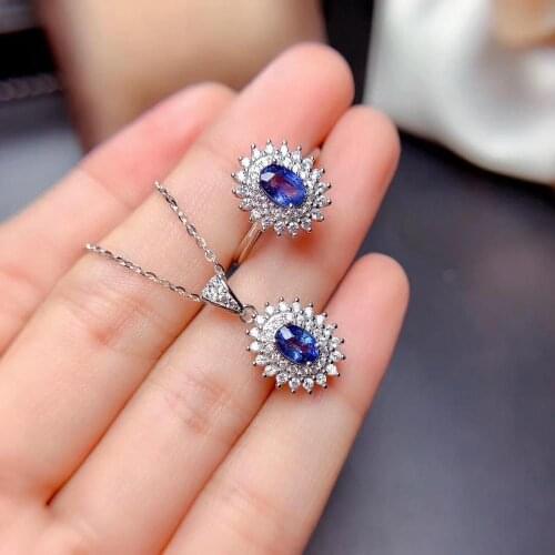 New Arrival Natural Real Sapphire jewelry set Natural Real Sapphire 925 sterling silver 1pc pendant,1pc ring
