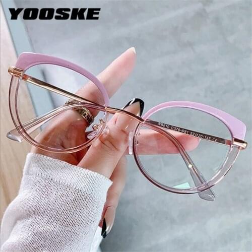 YOOSKE Anti Blue Light Glasses Women Luxury Brand Designer Metal Frame Cat Eye Eyewear Computer Optical Prescription Eyeglasses