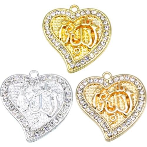 3PCS Wholesale Religious Muslim Islamic Allah Charm Rhinestone Pendants For Necklace Bracelet DIY Jewelry Making Handmade