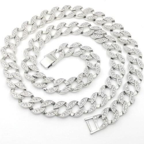 ICED OUT CHOKER NECKLACE WHITE GOLD FILLED MIAMI CUBAN LINK HIP HOP MENS HEAVY CHAIN