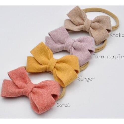 12pcs/lot \ Handmade Felt Bow Headband Knot Bow Hair Band Soft Nylon Hair Band Baby Hair Accessory