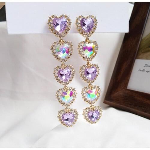 S925 Fashion Jewelry Long Dangle Earrings Delicate Design High Qulaity Crystal Colorufl Glass Bling Bling Earrings For Women