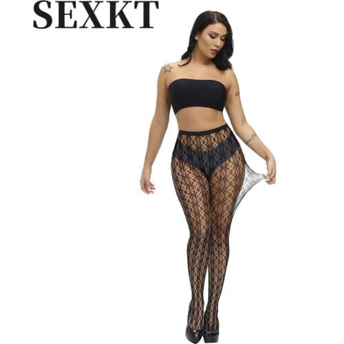 Sexy Lace Stockings See-through Garter Belt Jacquard One-Piece Open Bottom Foreign Trade Mesh Stockings Men Stockings Stockings
