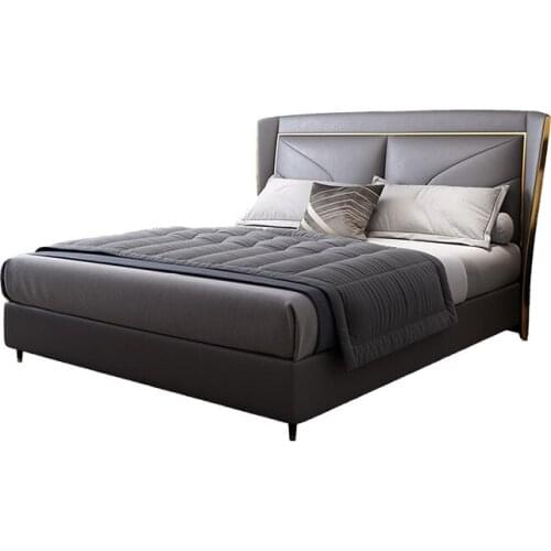 Modern light luxury leather bed double bed Nordic simple leather bed 1.8 meters master bedroom wedding bed ins wind leather art