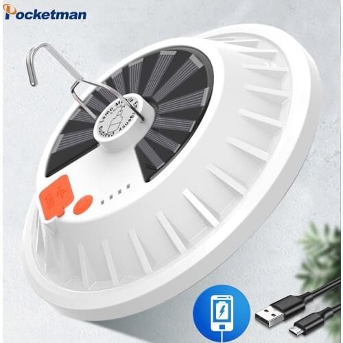 LED Solar Lamp Portable Emergency Lantern Outdoor Camping Light USB Charging Hook Lamp 300W Super Bright Rechargeable