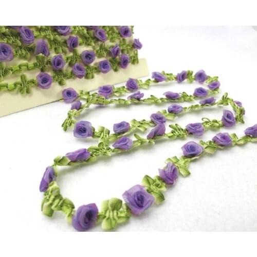 2 Yards Woven Rococo Ribbon Trim with Purple Rose Flower Buds|Decorative Floral Ribbon|Scrapbook Materials|Clothing|Decor