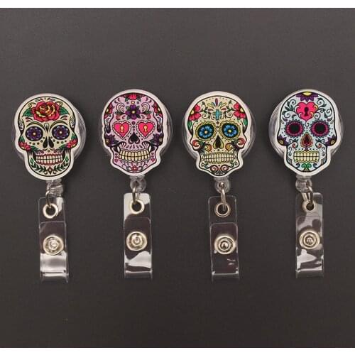 Creative 4 Color Skull Style Retractable Badge Reel For Nurse&Doctor Card Holder Office&Hospital Supplies Boy&Girl Name Card