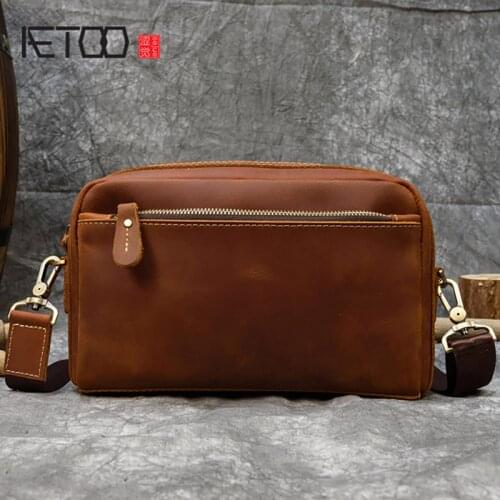 AETOO Vintage leather clutch, Crazy Horse leather storage bag, first layer leather shoulder bag, messenger bag