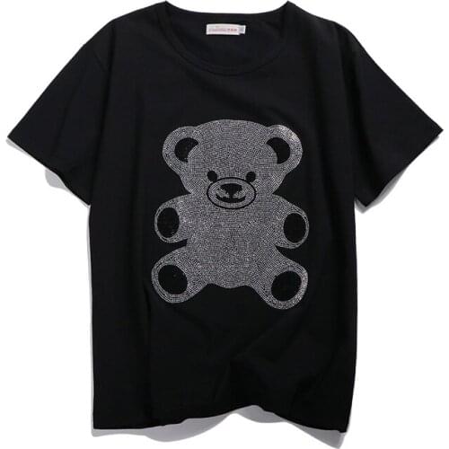 Oversizes Summer T-shirts Women Drilling Short Sleeve T Shirts O-neck Women Plus Size Tops Tees Casual T-shirt T9054