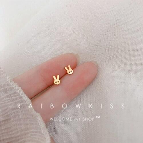 Mini Rabbit Head Stud Earrings For Women Hollow Sweet Animal Ear Ring Cute Simple Stylish Student Girls Birthday Party Jewelry