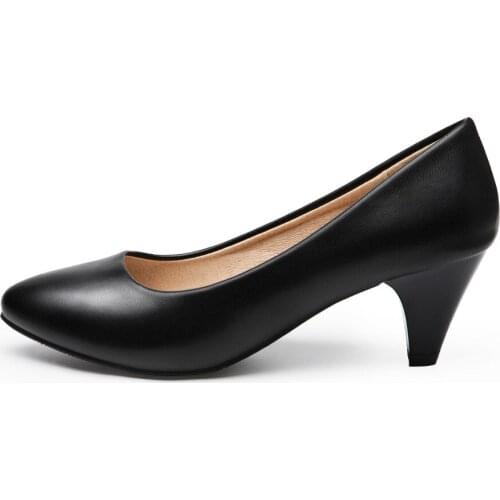 High heels coarse heels single shoe womens etiquette interview professional stewardess womens shoes Black leather shoebg