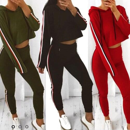 Two Piece Set Tracksuit Women Clothes Side Stripe Hoodie Sweatshirt Crop Top and Pants Jogging Suit Lounge Wear Casual Outfits