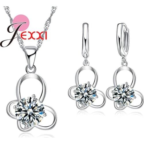 Animal Jewelry Set Women CZ Crystal Hollow Butterfly Earrings Necklace Pendant 925 Sterling Silver Jewelry Sets