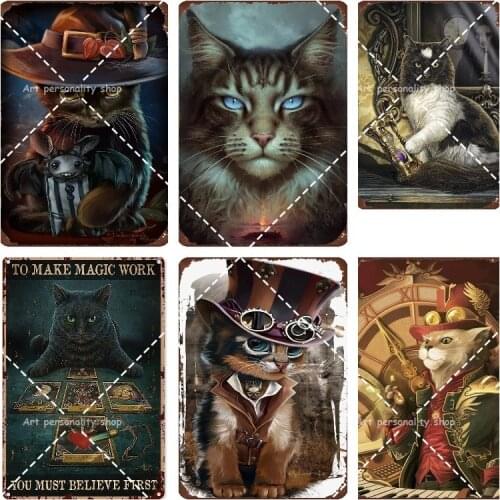 Halloween Signs Outdoor Black Cat Salem for Wayward Cats Halloween Night Tin Sign Decoration Vintage Chic Metal Poster 12x8 Inch