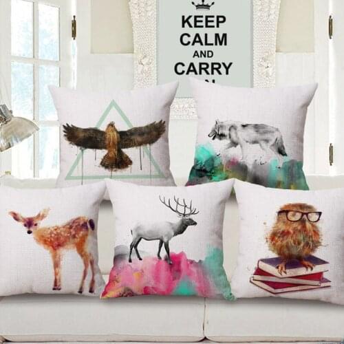 1 piece Deer Wolf Tiger Bear watercolor Animal Pattern Seat hug pillow Cover Decorative Home Chair Throw Pillows Case 45x45cm