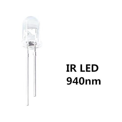 100pcs 5mm Infrared IR LED 940nm Lamp 20mA 1.45-1.65V 5 mm Transparent Water Clear Lens Through Hole 940 nm