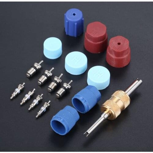 17pcs AC System Service Kit A/C Valve Cores R134A R12 R22 System Cap Air Conditioning Parts Installer Tool