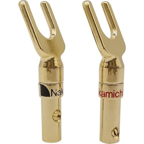 2Pcs/1pair Y Spade Speaker Plug Y/U Fork Connector Gold Plated Cable Terminal Audio Plug for Binding Post Banana Jack Adapter