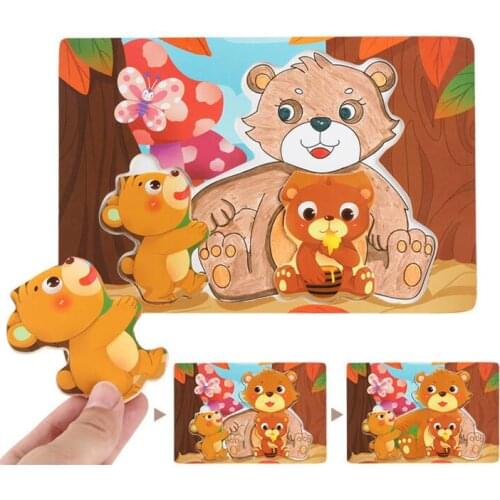 2019 New Wooden Animal Jigsaw Puzzle Baby Wood Doodle Puzzles Toys for Children 12 - 36 months