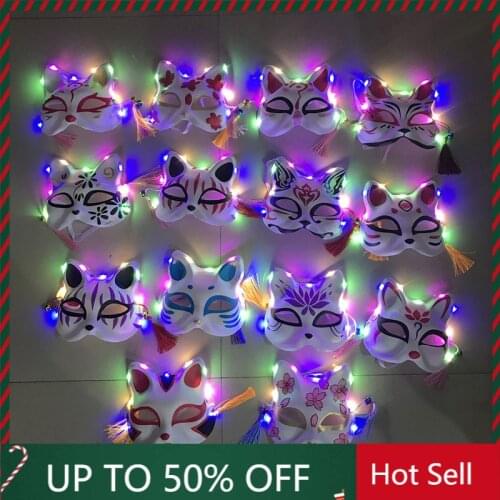 2021 Anime Glowing Cat Mask Hot Flashing Fox Mask Cosplay Half Face Cat Cartoon Mask Genshin Impact Halloween Costume