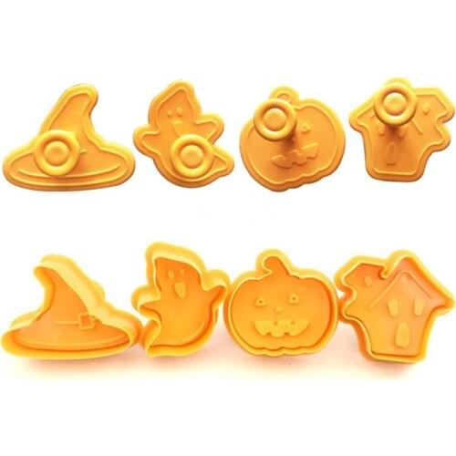 4Pcs/set Halloween Cookie Stamp Biscuit Mold 3D Cookie Plunger Cutter DIY Baking Molds Cake Decorating Tools Freeshipping