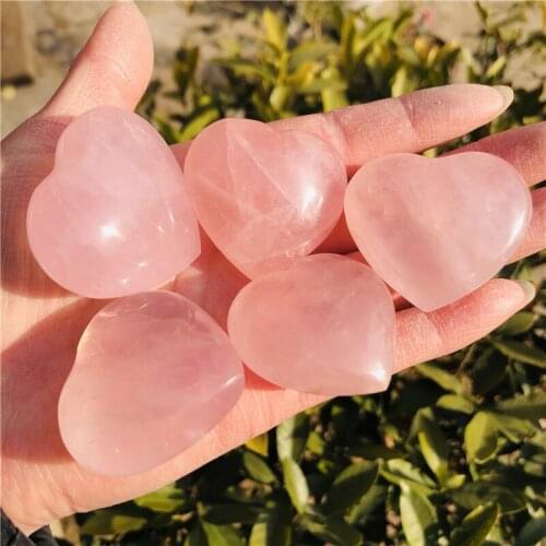 5pcs Natural Rose Quartz Crystal Heart Chakra Healing Reiki Gem Home Decor DIY Gift