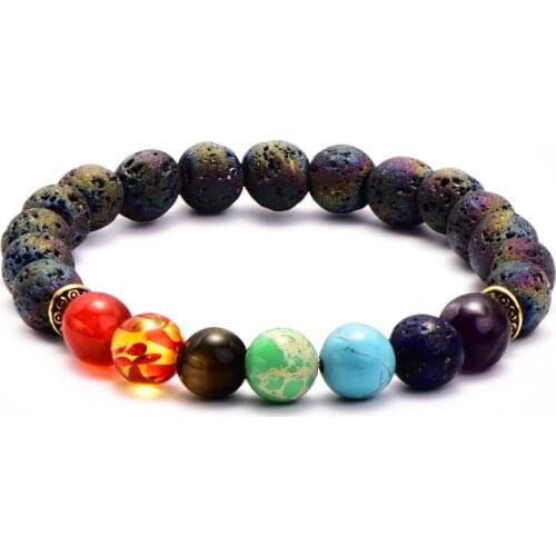 8mm 7 Chakra Yoga Bracelet For Women Gift Lava Healing Balance Beads Reiki Buddha Prayer Natural Stone Charm Bracelet Wholesale