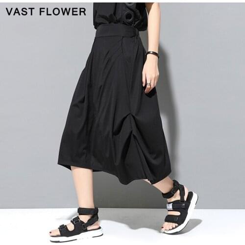 Irregular Black Vintage High Waist Women Loose Casual Draped A-Line Midi Skirts Clothes Fashion Streetwear Spring Autumn 2020