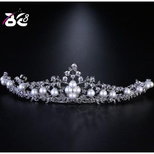 Be 8 Tiaras and Crowns Luxury CZ Pearl Princess Pageant Wedding Hair Accessories for Bridal Jewelry Tiara De Noiva H098