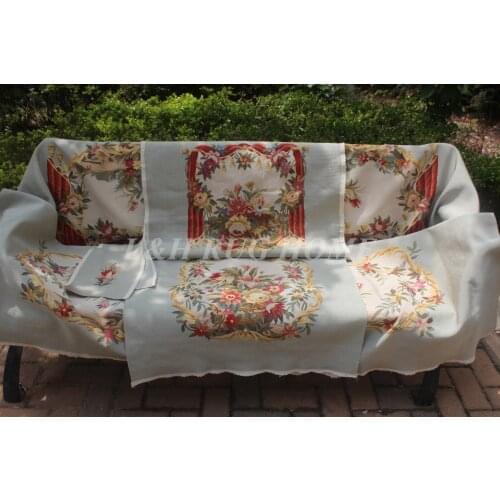 Free Shipping French Aubusson hand woven sofa and chair cover set 1:4 with arms viscose aubusson sofa set high level