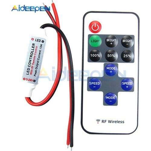 1Set 12V RF Mini Wireless Controller Switch LED Dimmer with Remote Switch Mini In-line LED Light Controller/Dimmer DC 5V to 24V