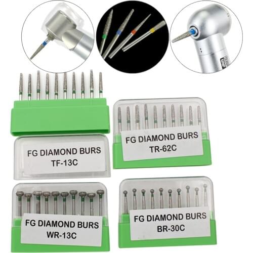 10Pcs/Pack Dental Diamond FG High Speed Burs Drills For Polishing Smoothing Teeth Polishers Dia.1.6mm Dentist Tools Instrument