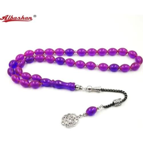 Muslim Purple resin Tasbih bracelet 33 bead Man or Women Purple rosary kehribar tespih March 8 gifts Mens Misbaha