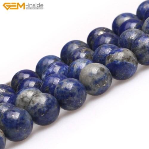Gem-inside 8-10mm Natural Stone Beads Round Smooth Lapis Lazuli Beads For Jeweelry Making Beads Bracelet 15" DIY Beads