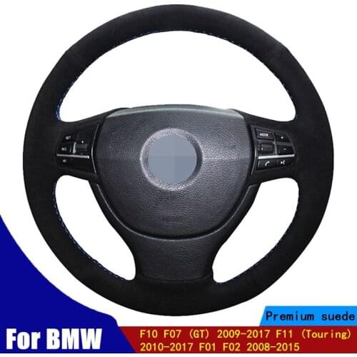DIY Car Steering Wheel Cover Black Suede For BMW F10 F07 (GT) 2009-2017 F11 (Touring) 2010-2017 F01 F02 2008-2015