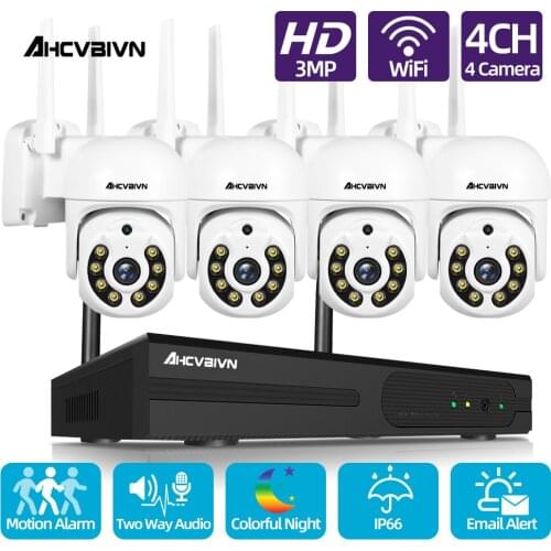 Home 3MP Wireless Security Camera System Outdoor Colorful Night Vision Wifi PTZ IP Surveillance Camera Set 4CH NVR Kit CCTV P2P