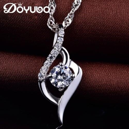 DOYUBO 925 Sterling Silver Drop Shape Pendant Necklace With White Cubic Zircon For Women Fashion Silver Necklace Jewerly VA001