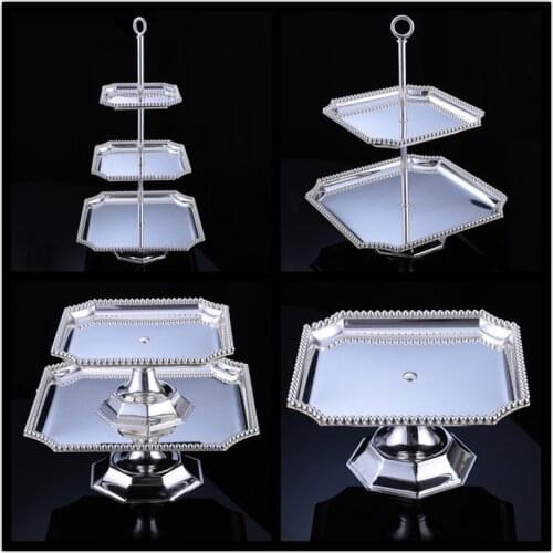 European style sliver Plate Decorative Metal Cake Plate Set for Wedding Dessert Cake Serving Tray Hotel Party Cake Stand DGP047