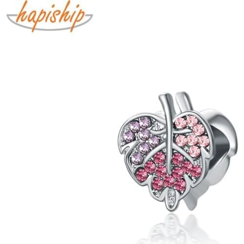 Hapiship 2021 Original Daisy New Fashion Sweet Leaves Colour CZ Charm Beads Fit Charm Bracelet Female DIY Jewelry Making CZ128