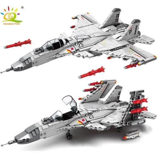 HUIQIBAO 1186Pcs J-15 Shipborne Fighter Building Blocks Military City Airplane Army Pilot Figures Plane Weapon Bricks Toys Child