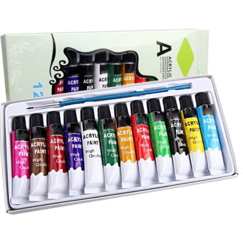 12 Colors Acrylic Paints Brush 12ml Tubes Drawing Painting Pigment Hand-painted