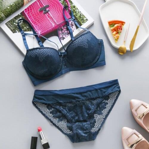 Sexy Lace Embroidery Padded Push Up Bra and Small Briefs Set See Through Hollow Lingerie Set Women Lace Floral Bra Set
