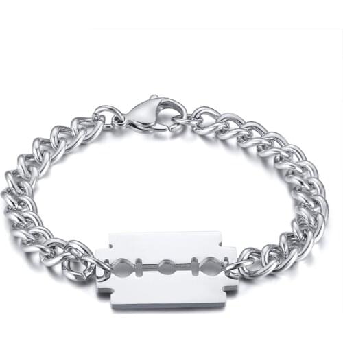 Blade Bracelet Stainless Steel Razor Bracelet Steel Color Mens Hip Hop Jewelry B00466